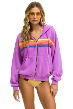 5 STRIPE RELAXED ZIP HOODIE - NEON PURPLE // NEON RAINBOW