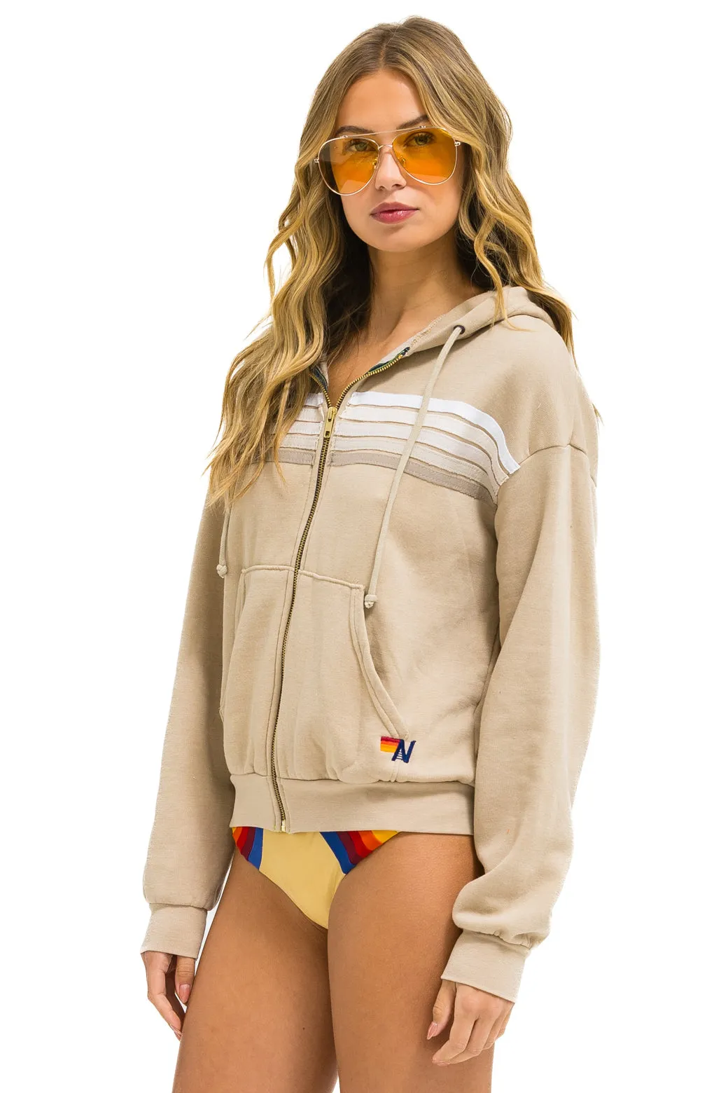 5 STRIPE RELAXED ZIP HOODIE - SAND // WHITE // GREY