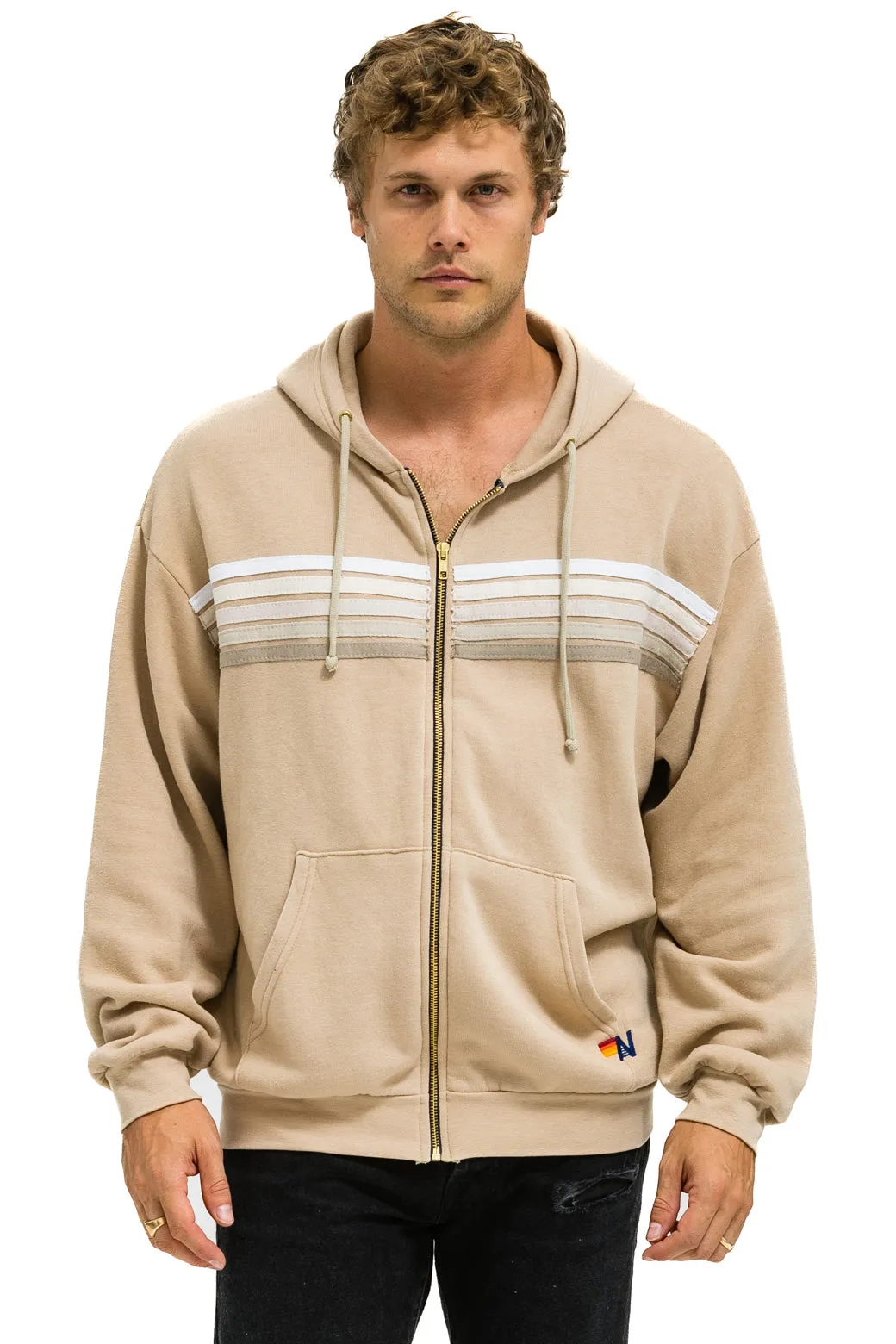 5 STRIPE RELAXED ZIP HOODIE - SAND // WHITE // GREY