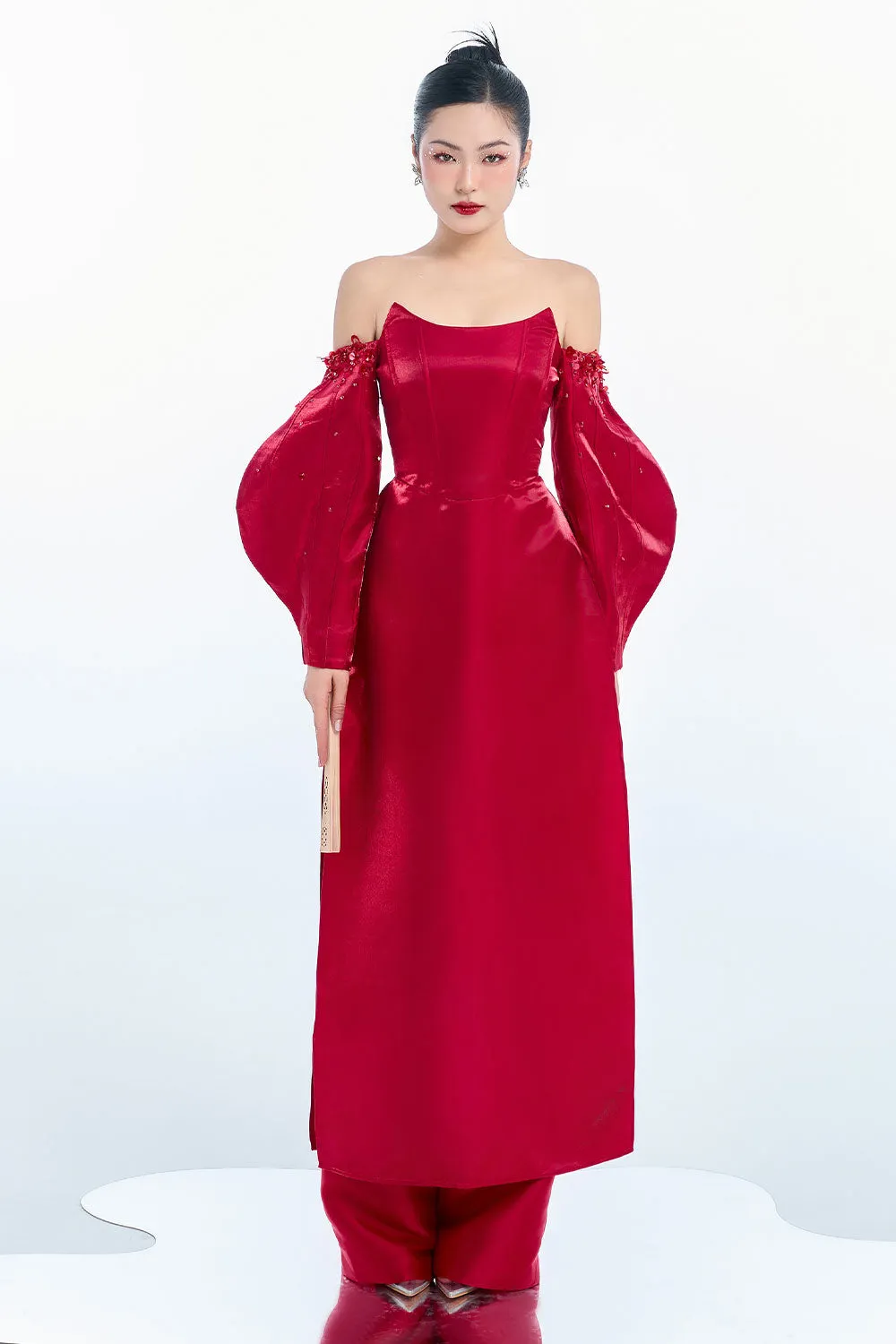 An Straight Wide Leg Taffeta Floor Length Pants