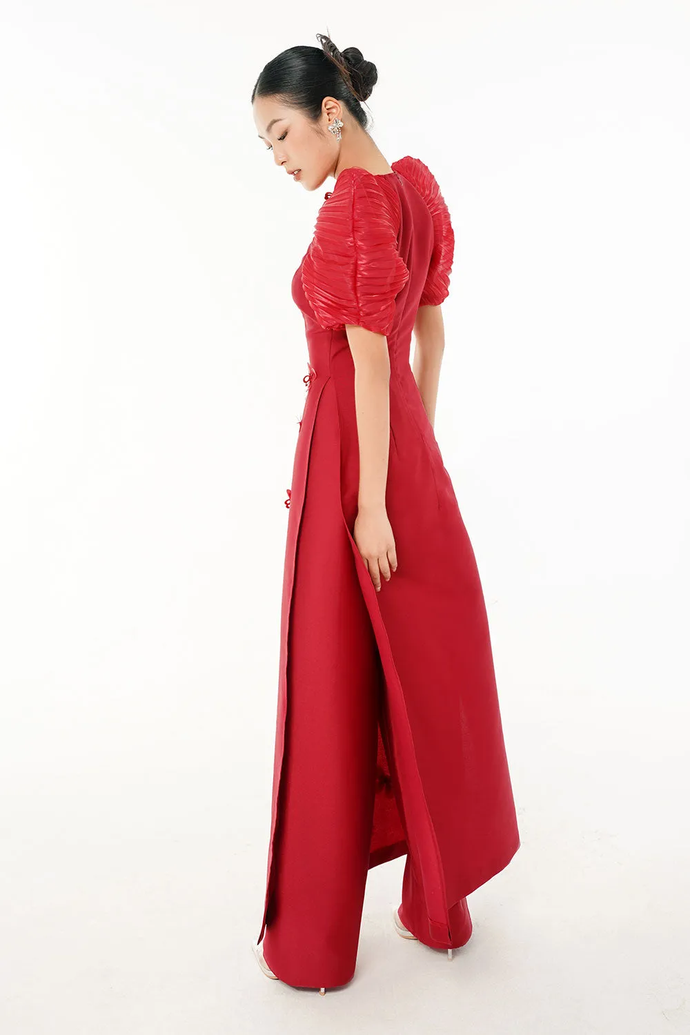 An Straight Wide Leg Taffeta Floor Length Pants