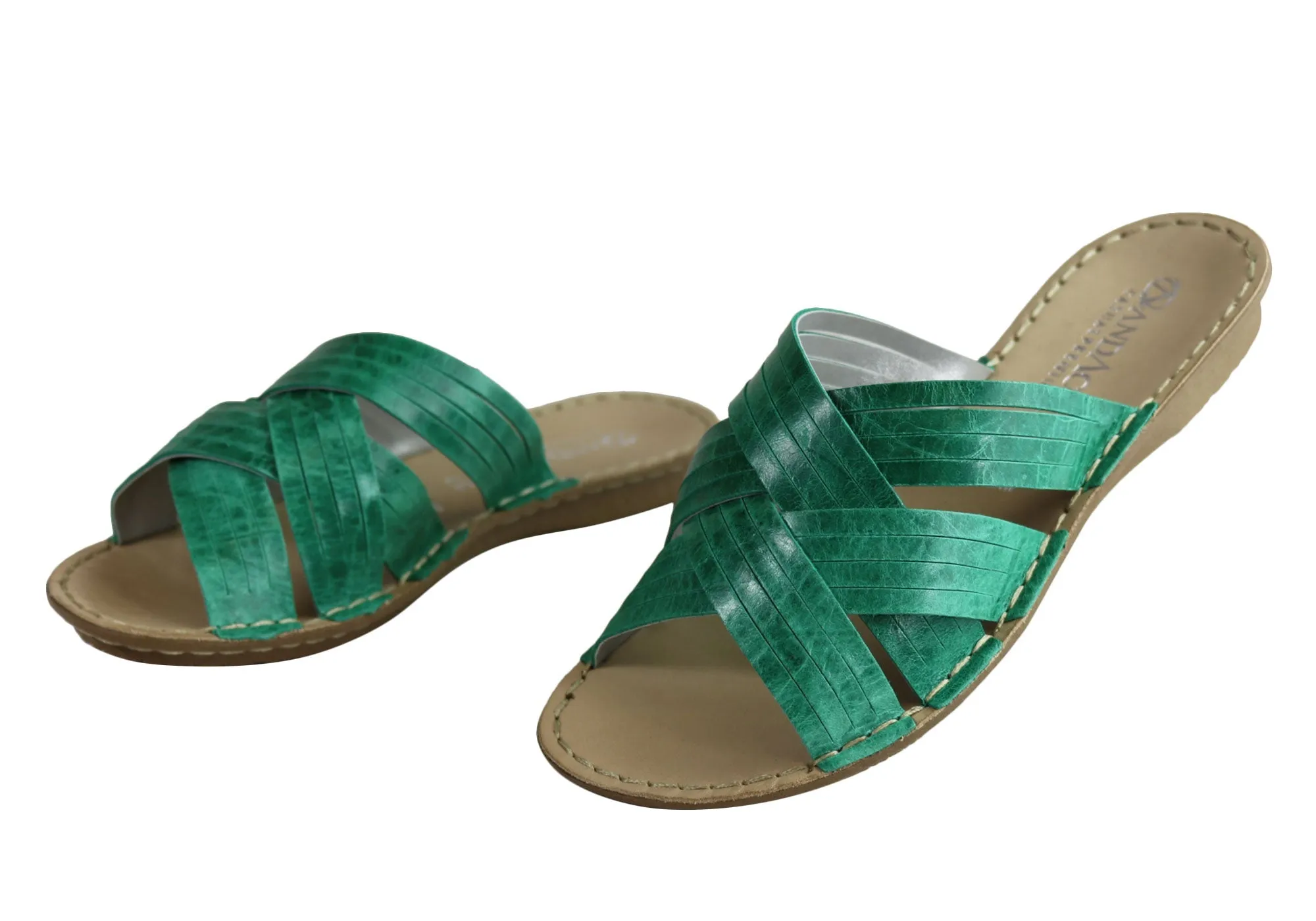 Andacco Memba Womens Comfortable Leather Slide Sandals Made In Brazil