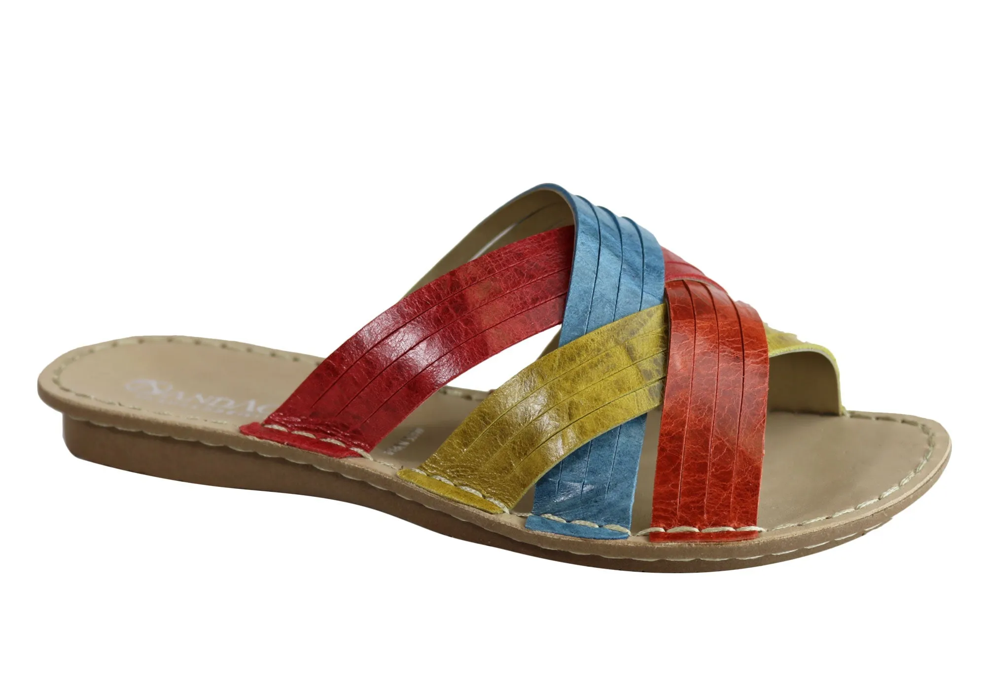 Andacco Memba Womens Comfortable Leather Slide Sandals Made In Brazil