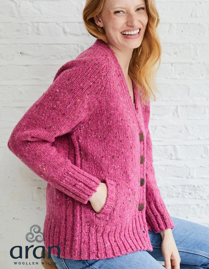 Aran Mills Donegal Cardigan with Side Pockets in Pink