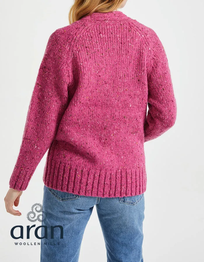 Aran Mills Donegal Cardigan with Side Pockets in Pink