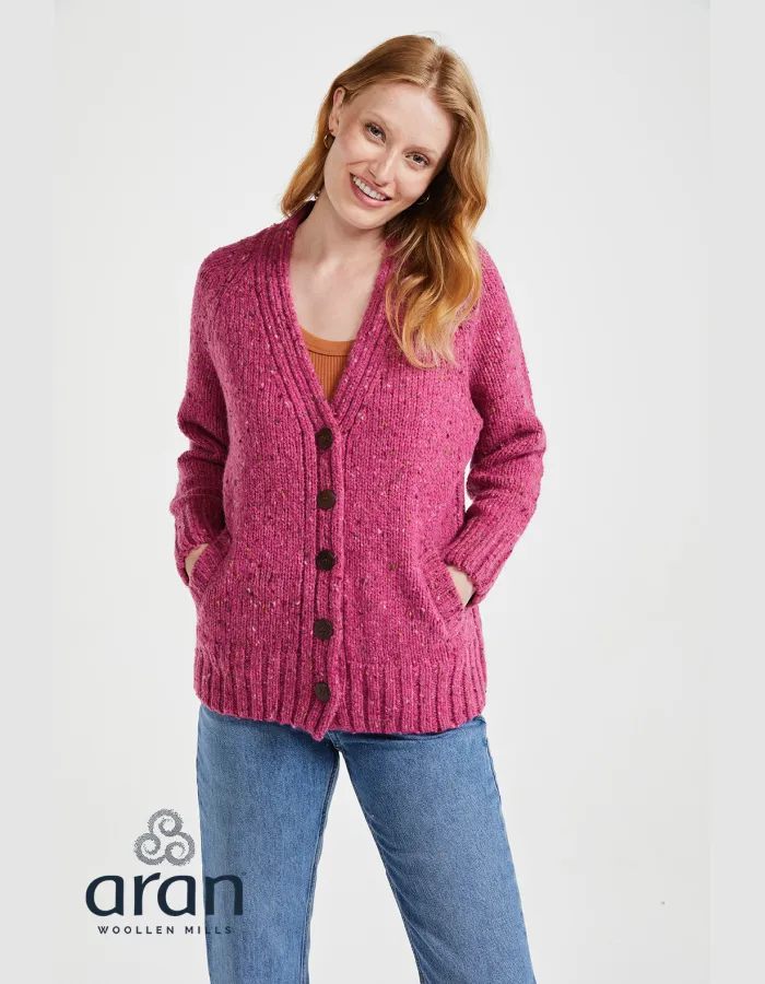 Aran Mills Donegal Cardigan with Side Pockets in Pink