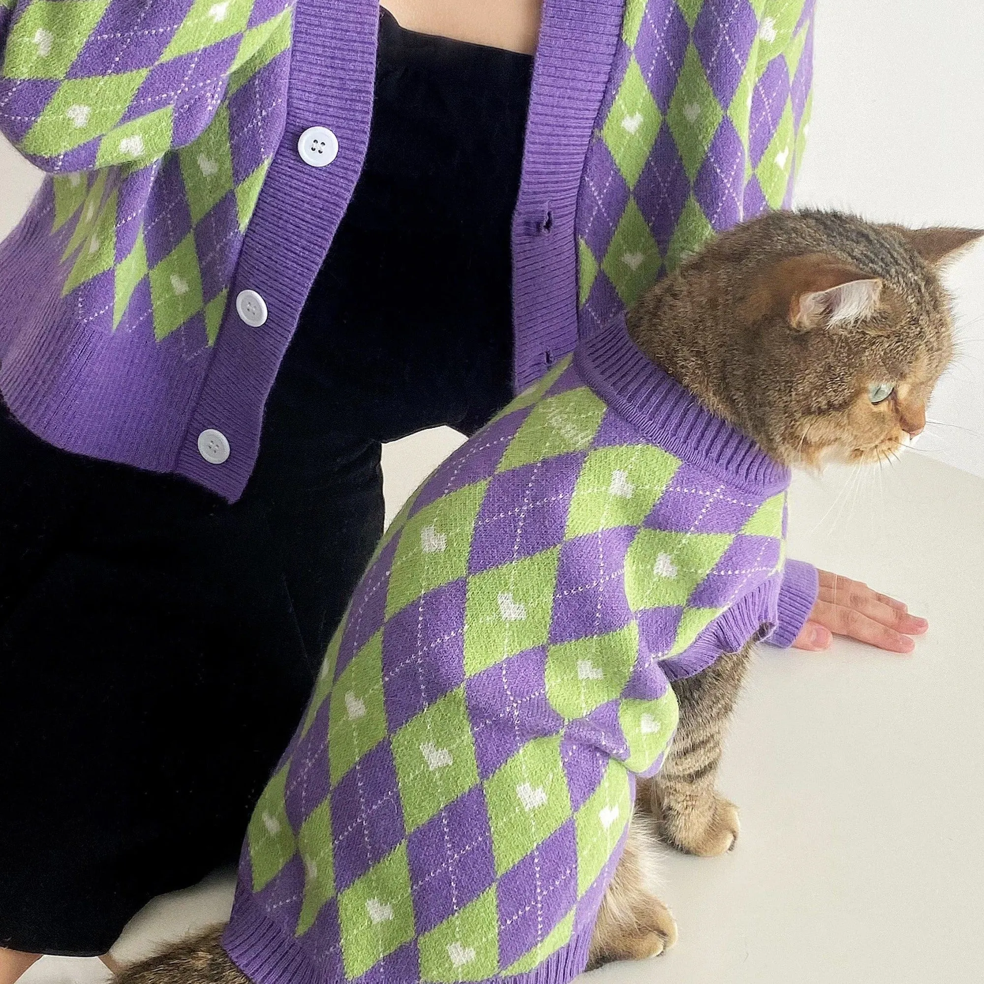 Argyle Plaid Pet Human Matching Cardigan