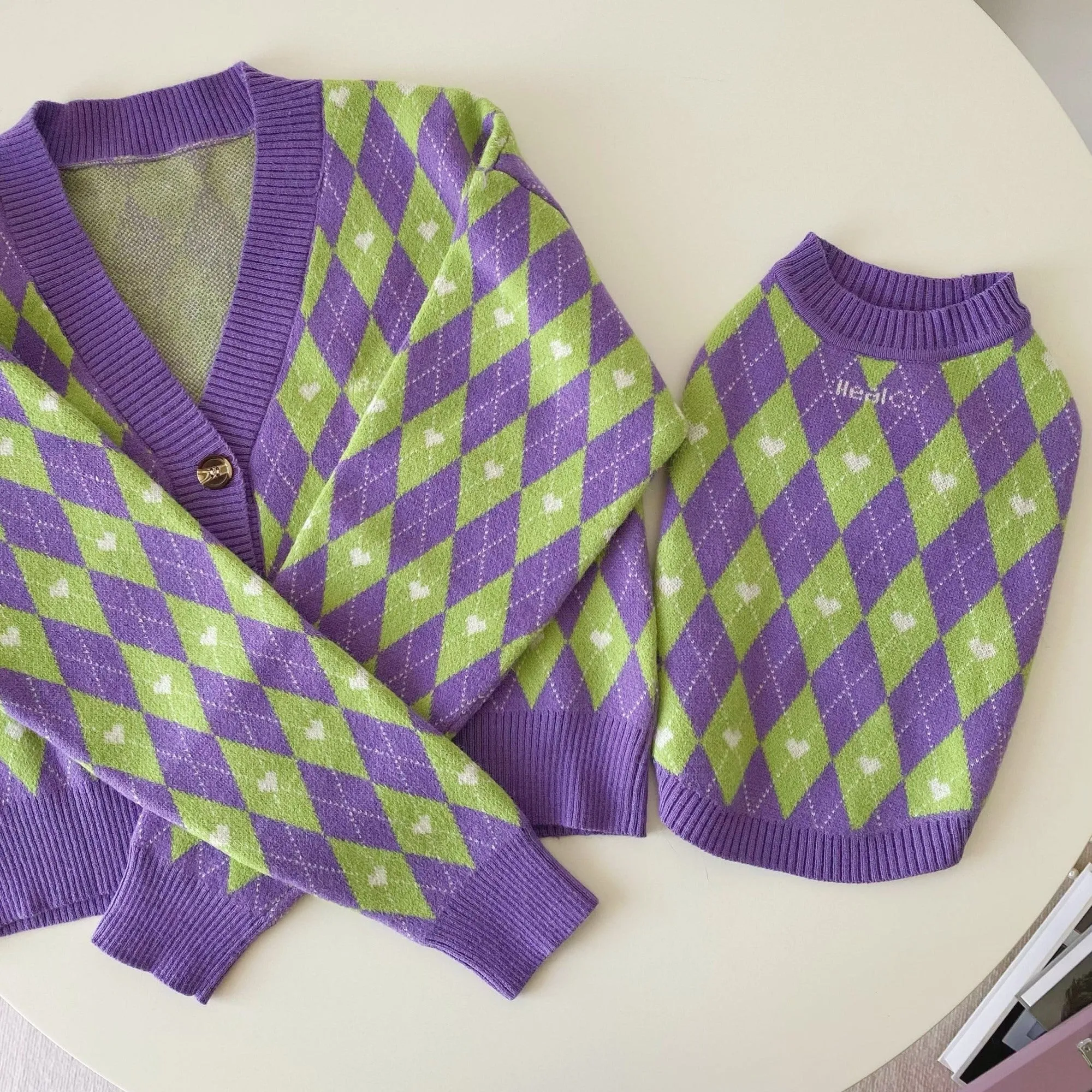 Argyle Plaid Pet Human Matching Cardigan