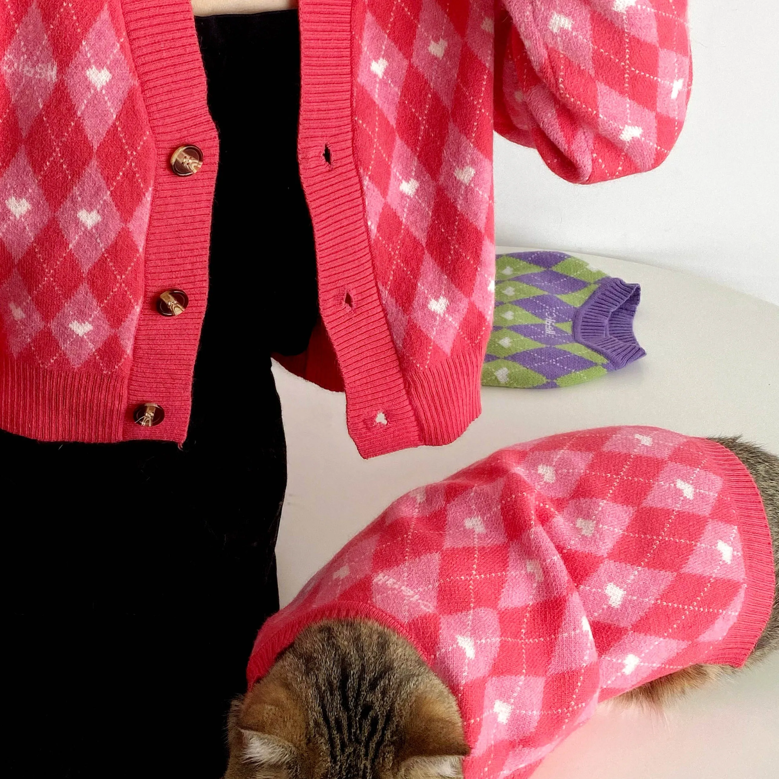 Argyle Plaid Pet Human Matching Cardigan