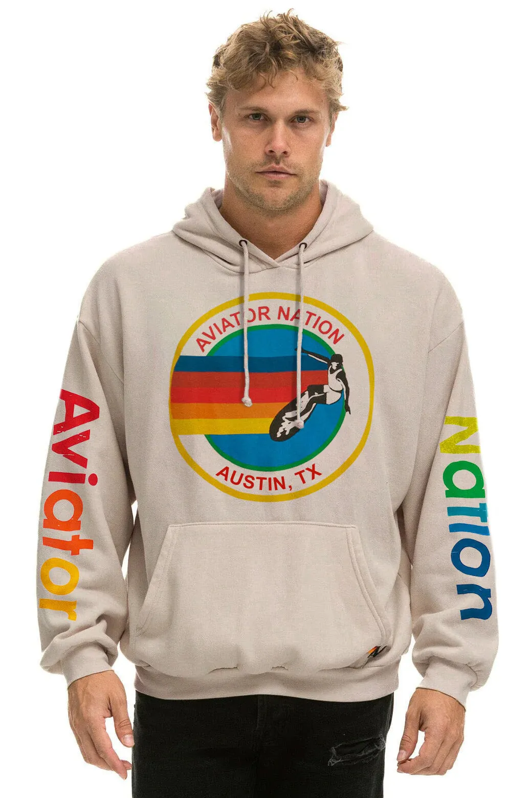 AVIATOR NATION AUSTIN RELAXED PULLOVER HOODIE - SAND