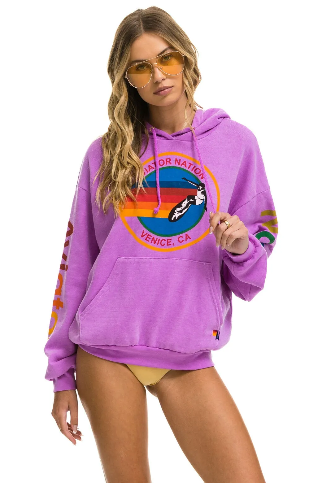 AVIATOR NATION  RELAXED PULLOVER HOODIE - NEON PURPLE