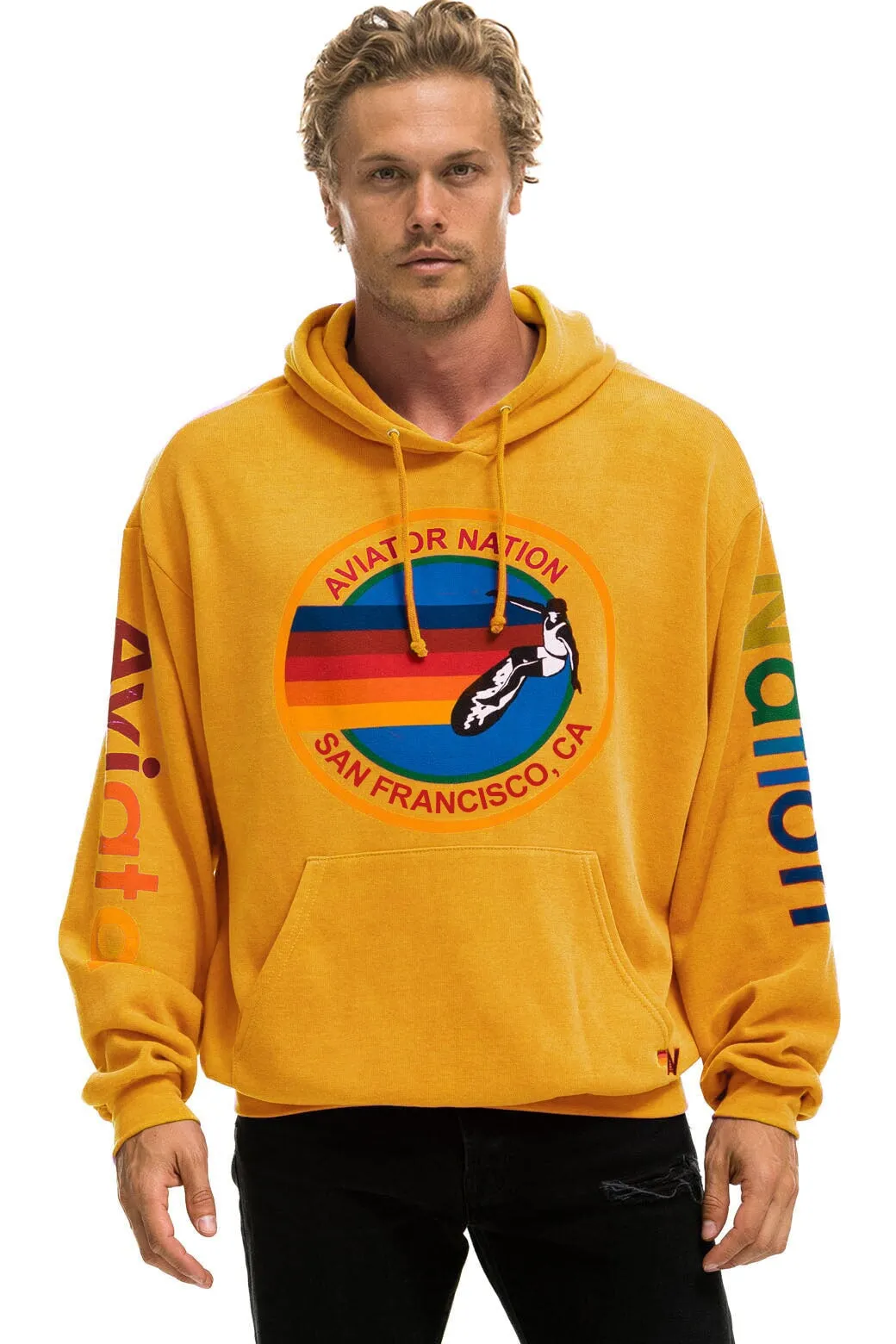 AVIATOR NATION SAN FRANCISCO RELAXED PULLOVER HOODIE - GOLD