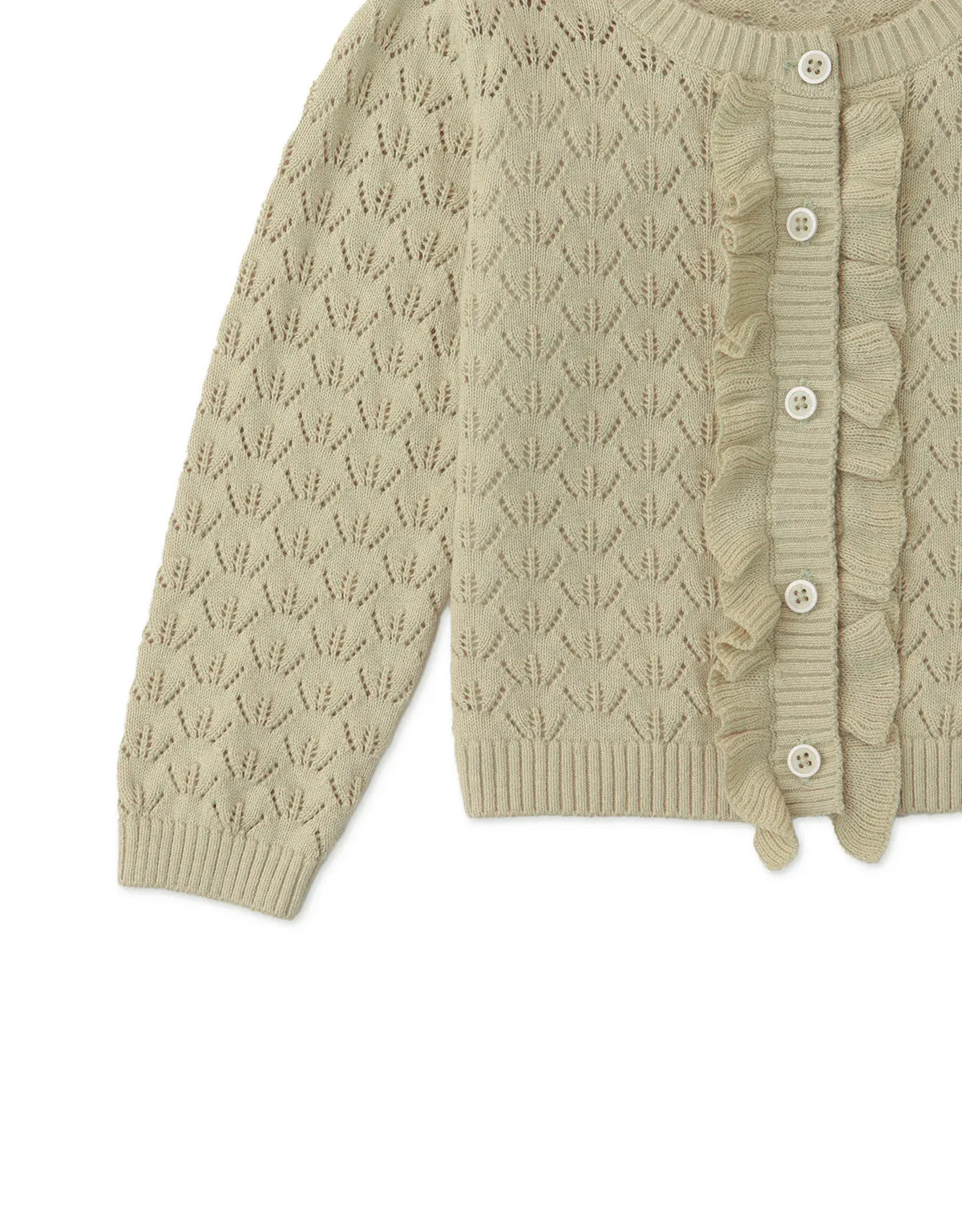 BABY GIRLS POINTELLE KNITTED CARDIGAN WITH RUFFLES