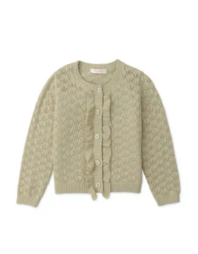 BABY GIRLS POINTELLE KNITTED CARDIGAN WITH RUFFLES