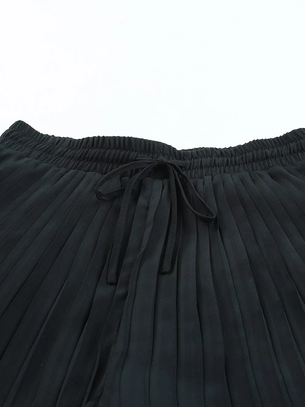 Black Flowy Pleated Shorts with Drawstring Waist