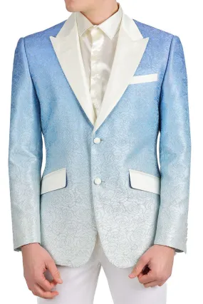 Blue Ivory Ombre with Silver Floral Fusion Dazzling Prom Blazer