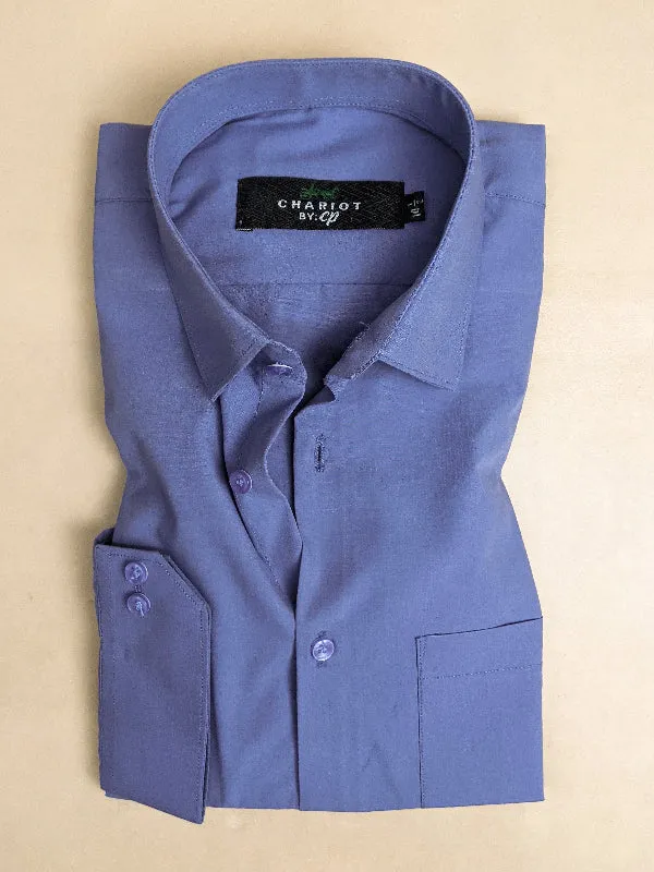 Blue Plain Formal Dress Shirt For Men ZH MFS76