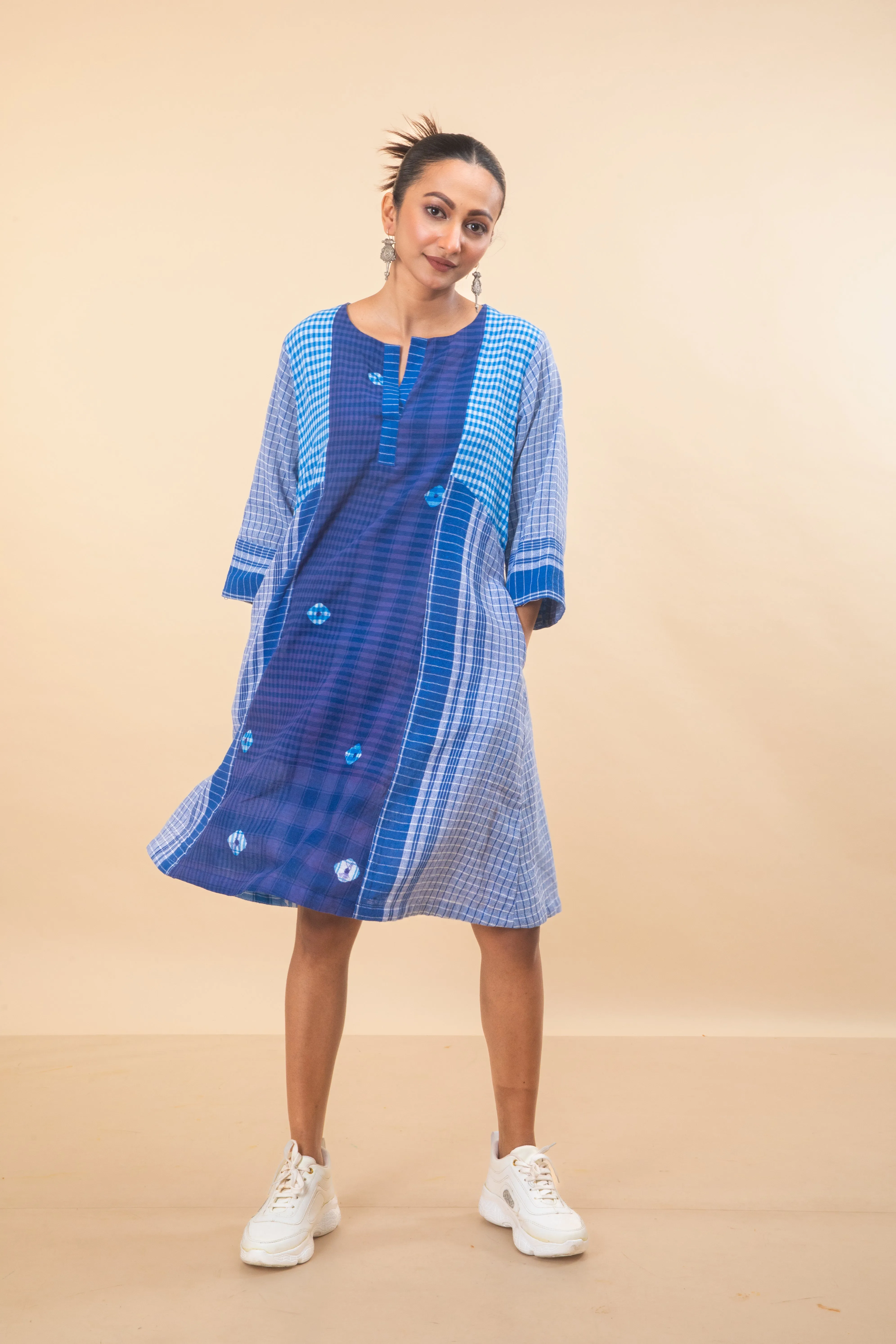 Blue Tie-Dye Colourblock Dress