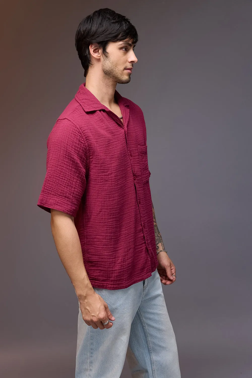 Breezy Men's Relaxed Maroon Shirt