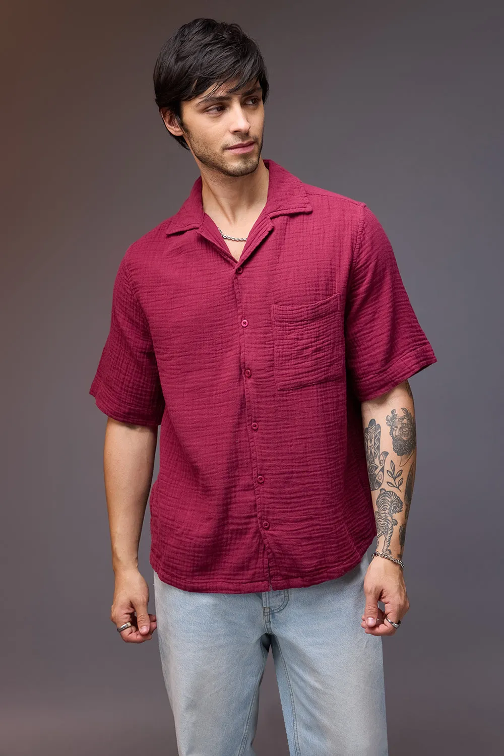 Breezy Men's Relaxed Maroon Shirt