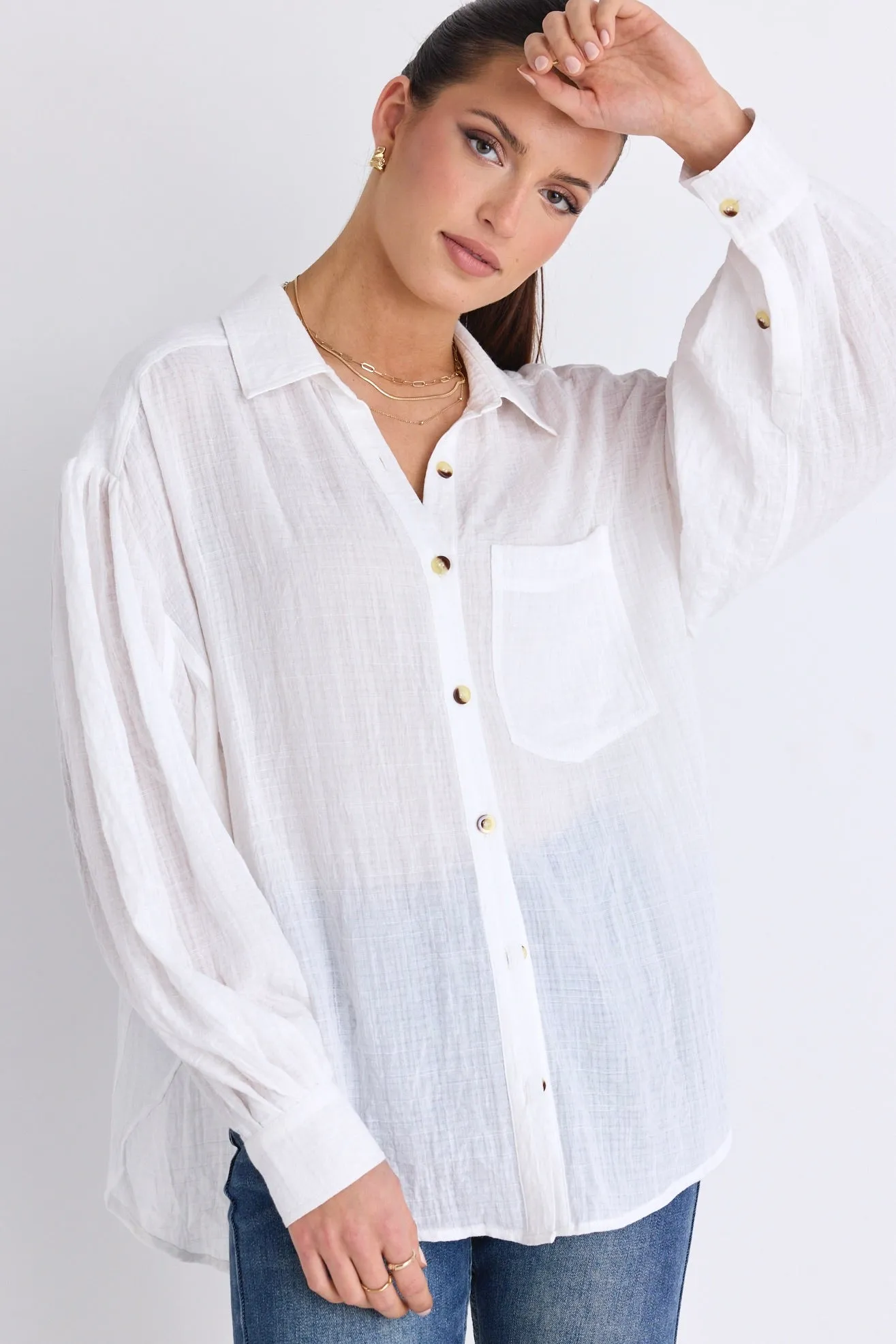 Breezy White Muslin Drop Shoulder Shirt