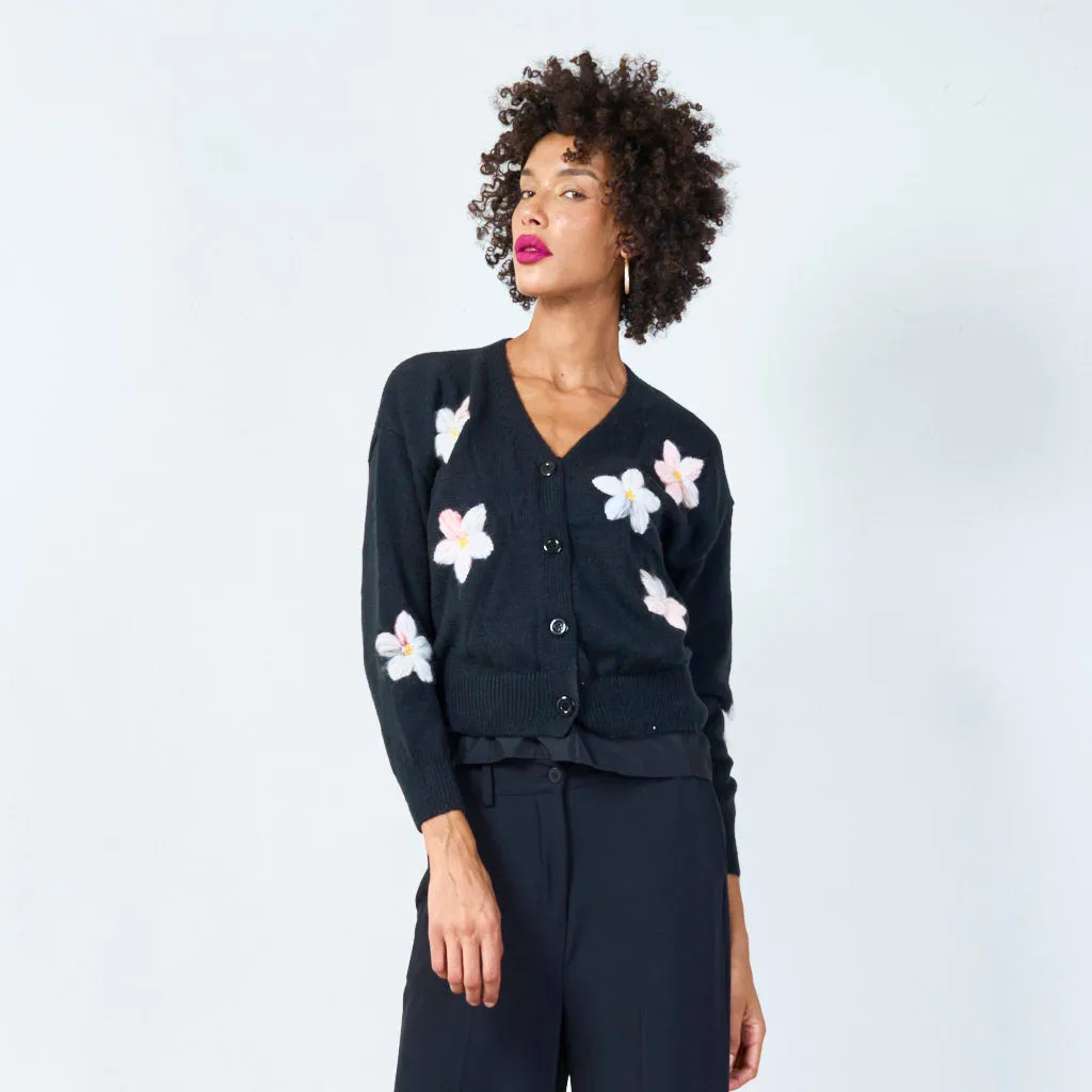 Button-up floral applique cardigan wholesale