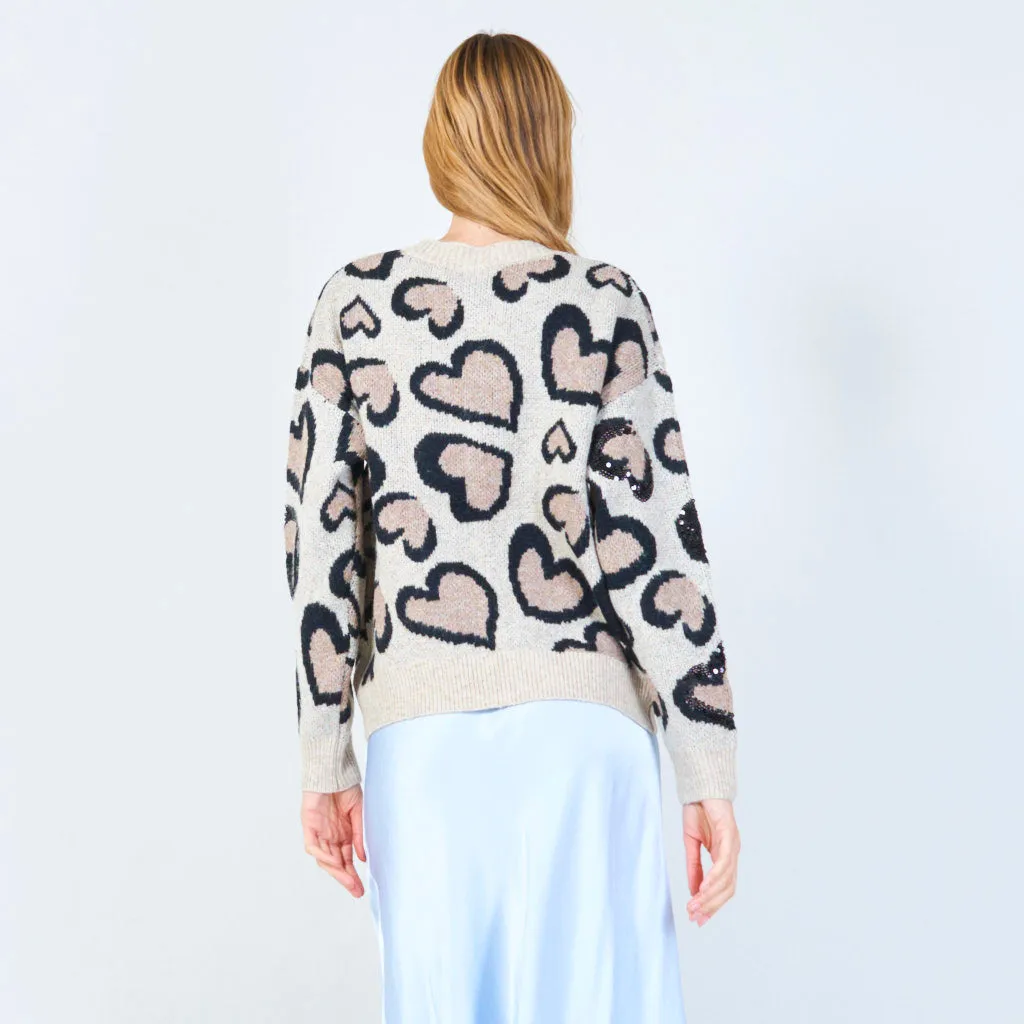 Button-up heart pattern cardigan wholesale