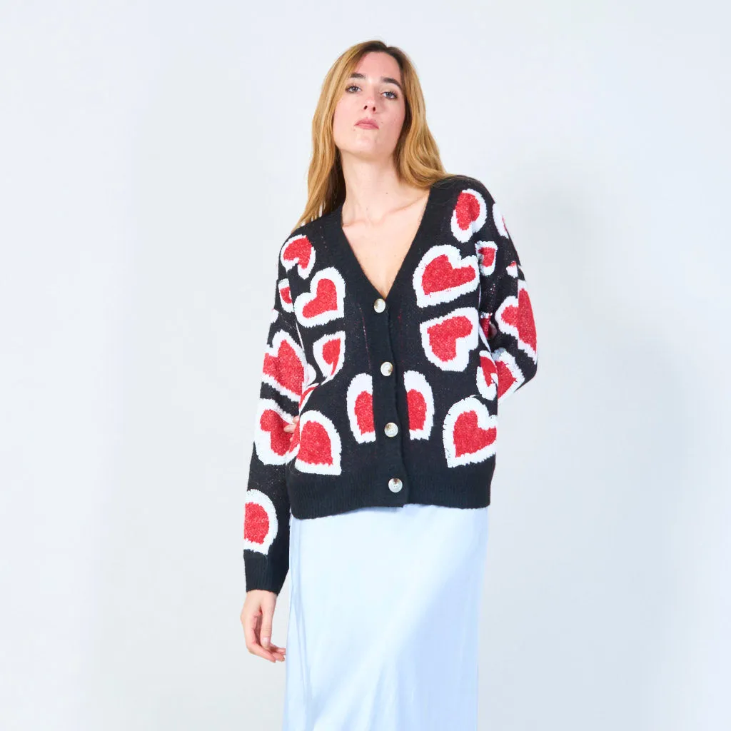 Button-up heart pattern cardigan wholesale