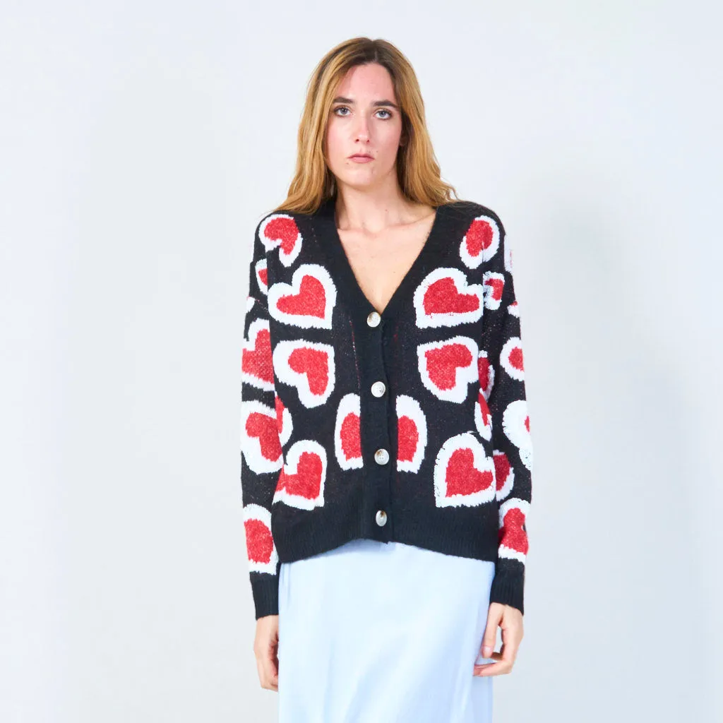 Button-up heart pattern cardigan wholesale