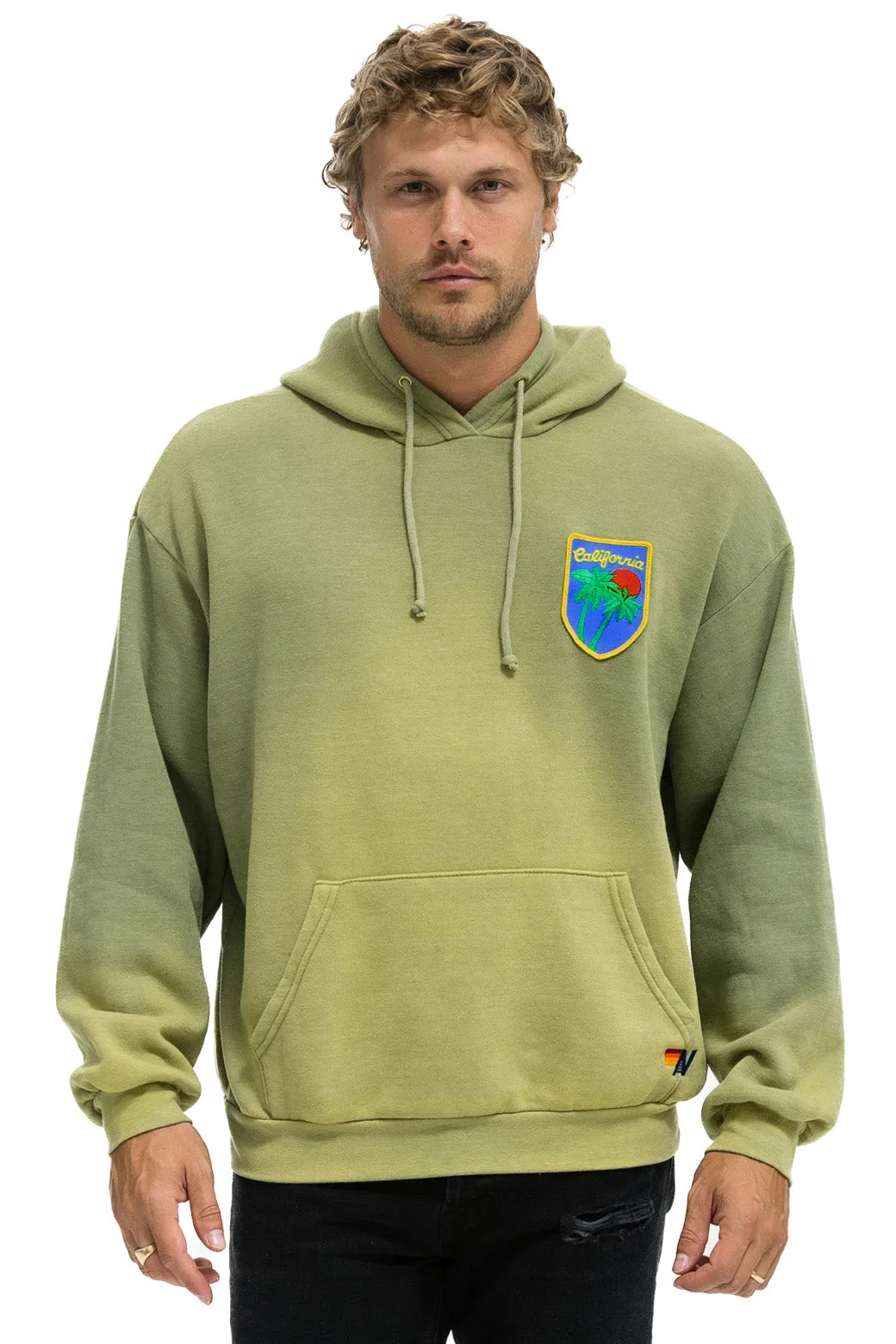 CALIFORNIA PALM PATCH PULLOVER RELAXED HOODIE - FADED ARMY