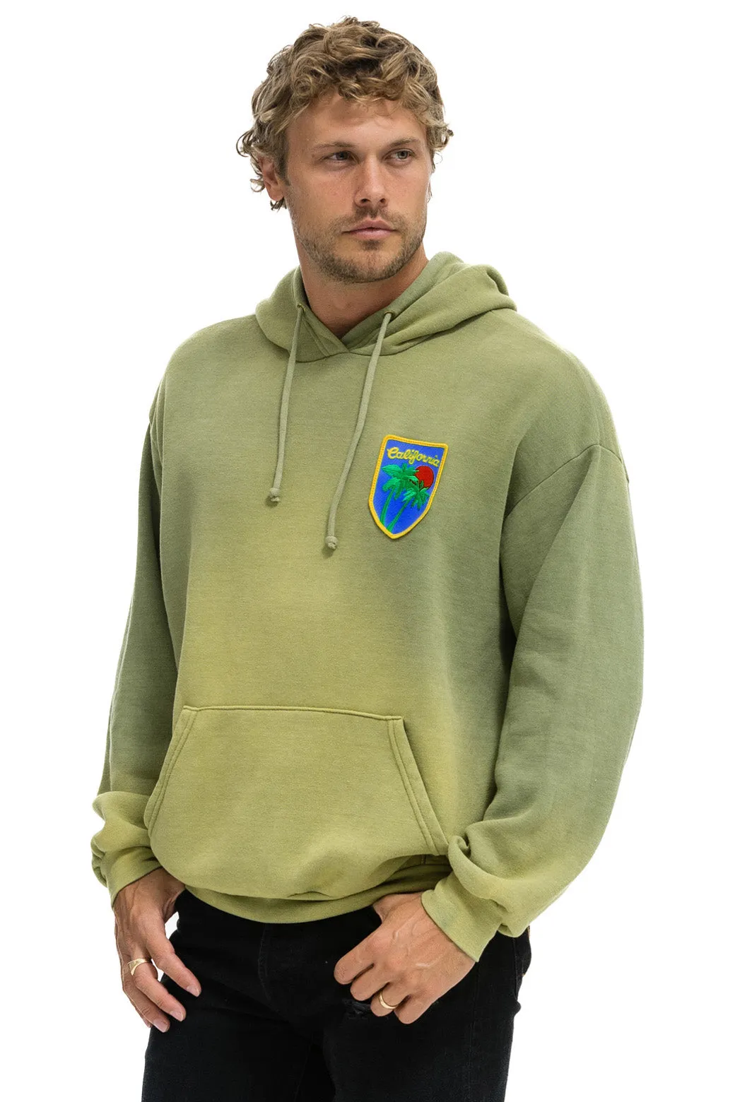 CALIFORNIA PALM PATCH PULLOVER RELAXED HOODIE - FADED ARMY