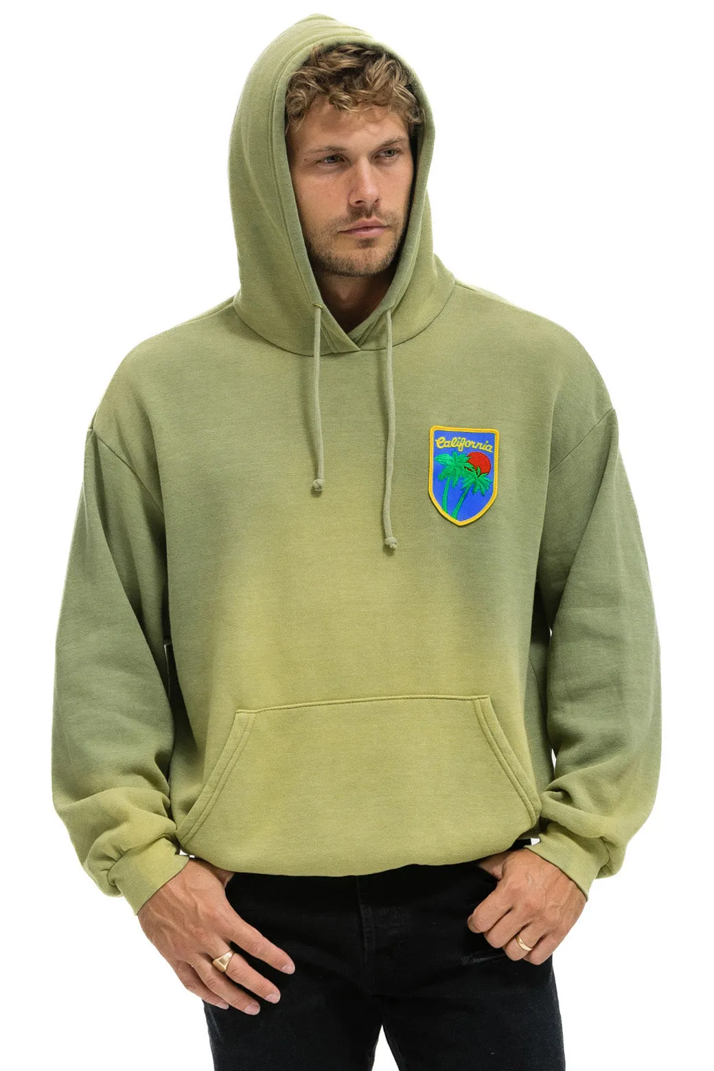 CALIFORNIA PALM PATCH PULLOVER RELAXED HOODIE - FADED ARMY