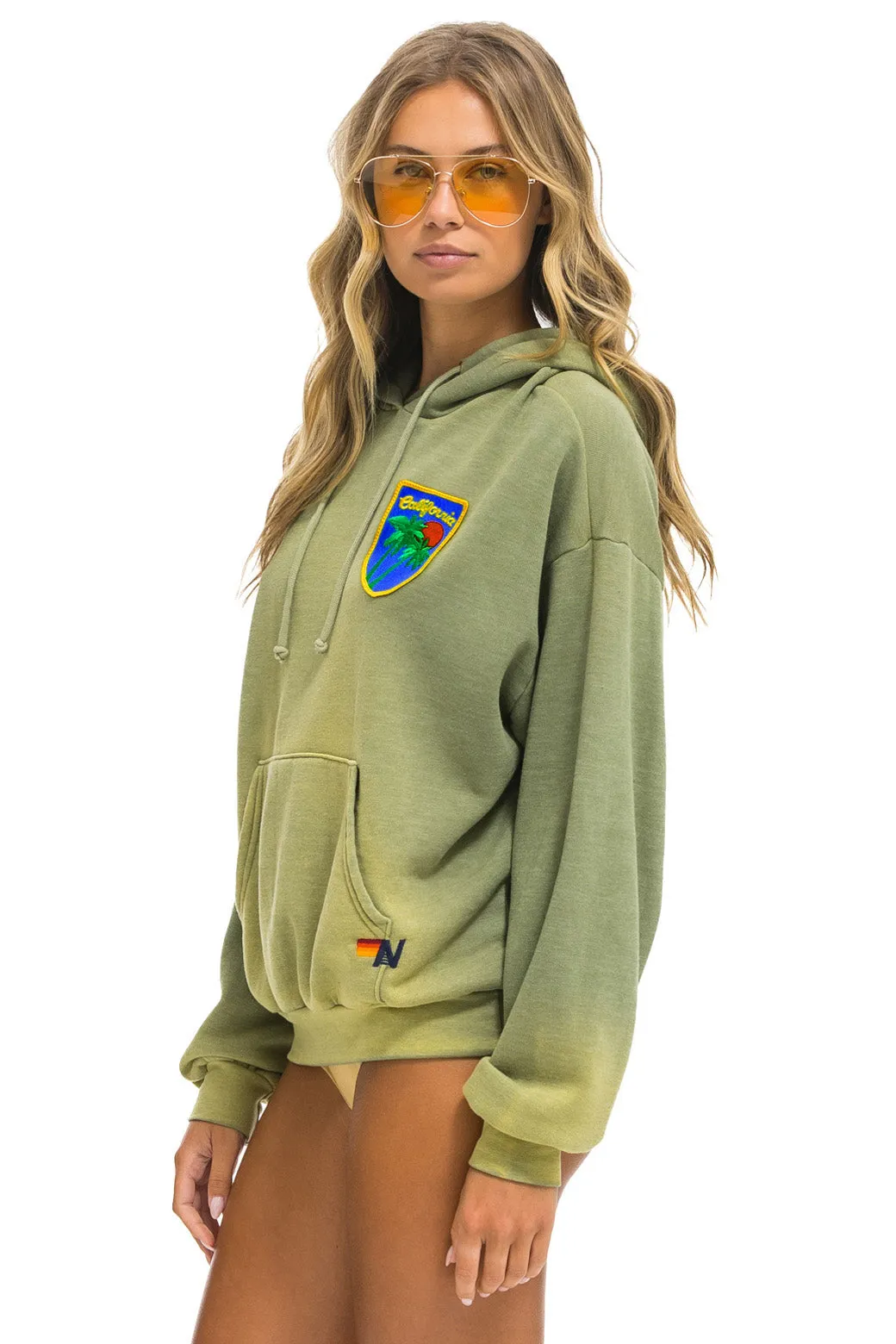 CALIFORNIA PALM PATCH PULLOVER RELAXED HOODIE - FADED ARMY