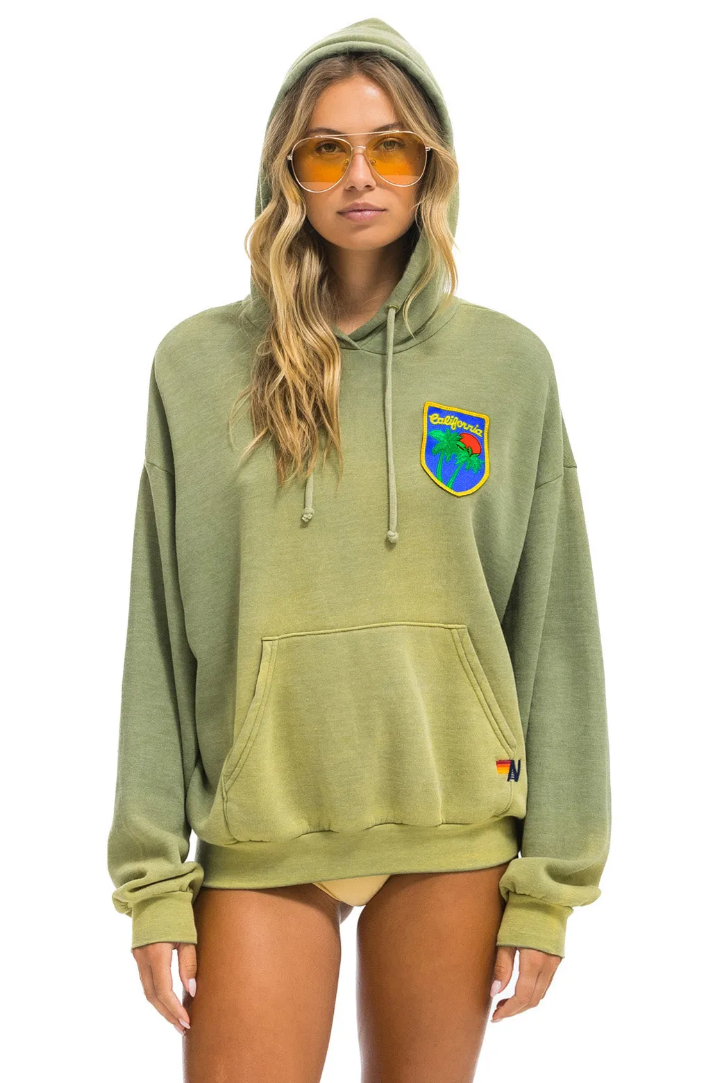 CALIFORNIA PALM PATCH PULLOVER RELAXED HOODIE - FADED ARMY