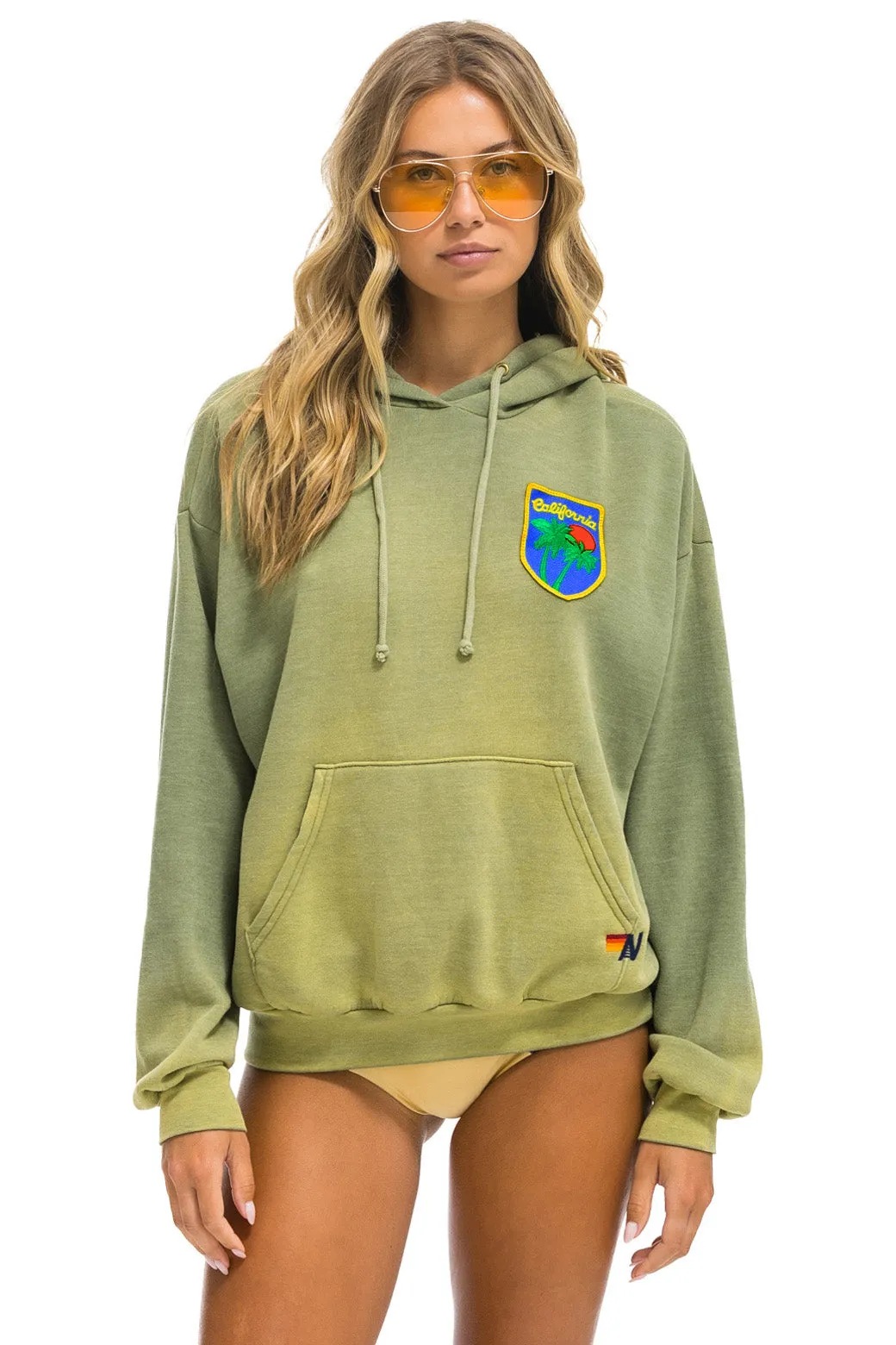 CALIFORNIA PALM PATCH PULLOVER RELAXED HOODIE - FADED ARMY