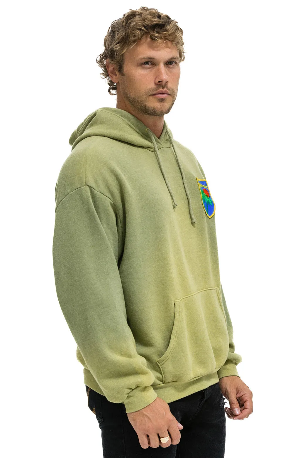 CALIFORNIA PALM PATCH PULLOVER RELAXED HOODIE - FADED ARMY