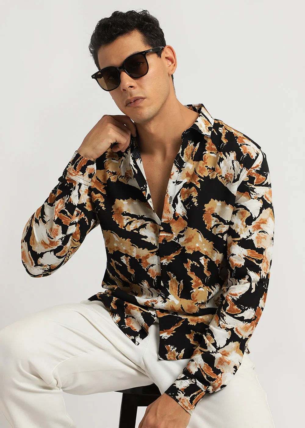 Caramel Brown Print Full sleeve shirt