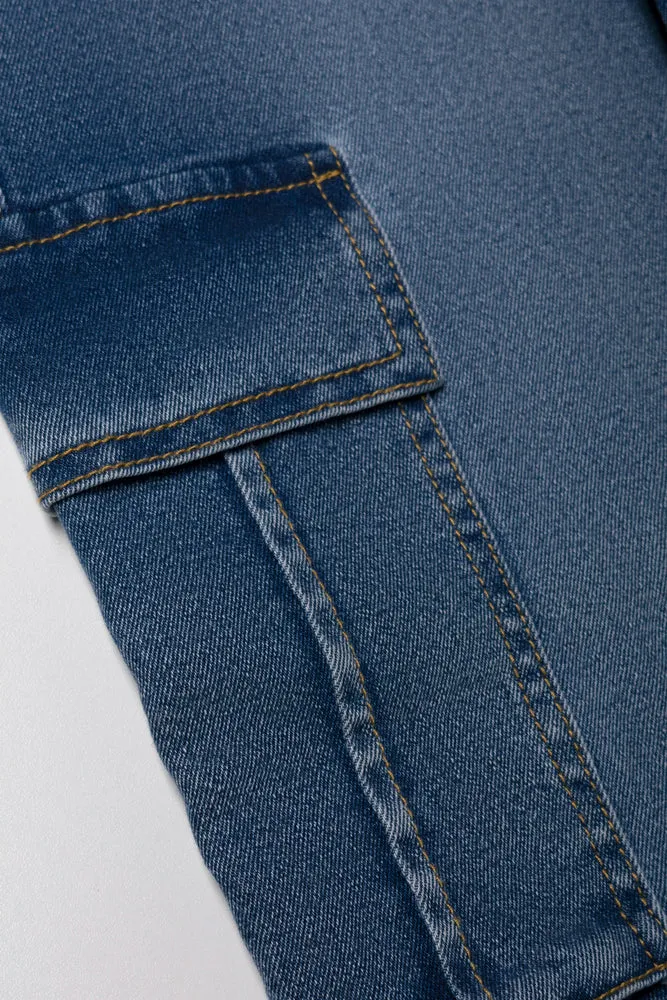 Cargo Straight Leg Denim Jeans Blue