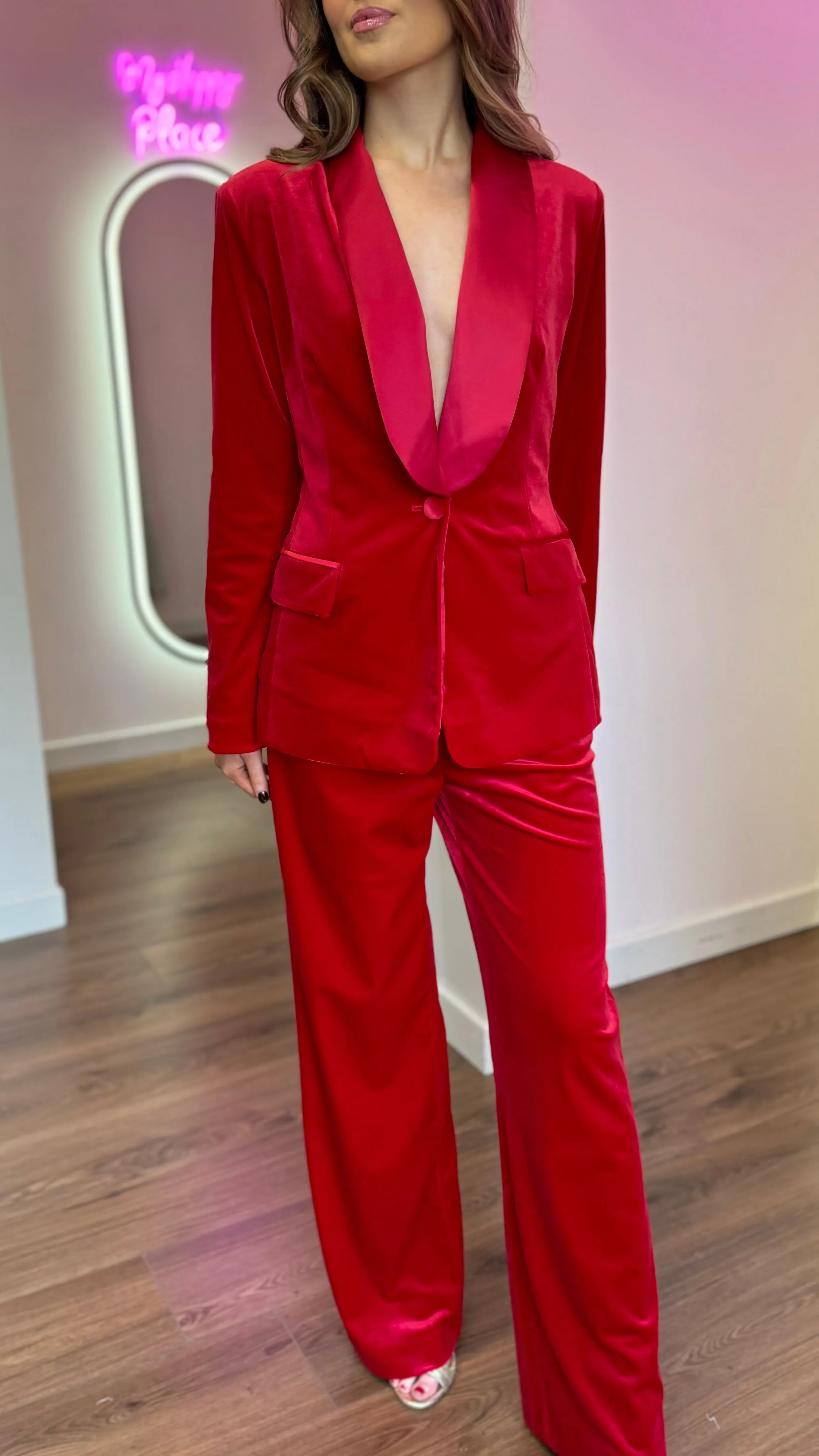 Carina Red Velvet Trousers & Blazer Co-Ord