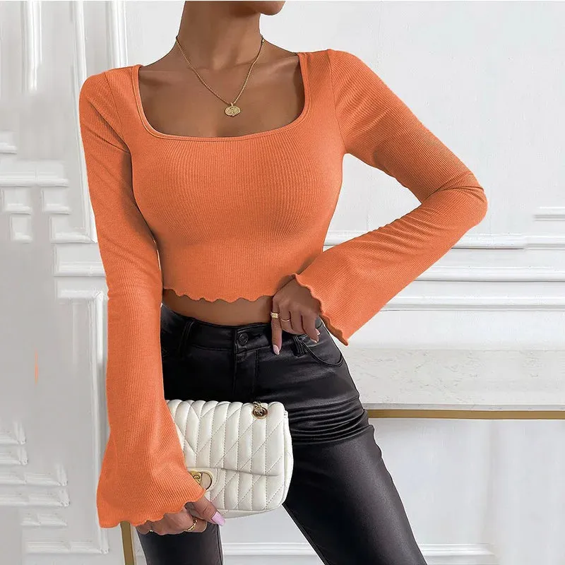 Chic Flare Square Neck Long Sleeve Tee