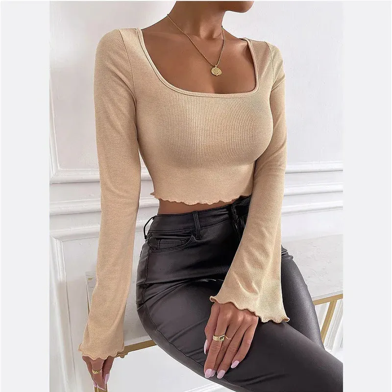 Chic Flare Square Neck Long Sleeve Tee