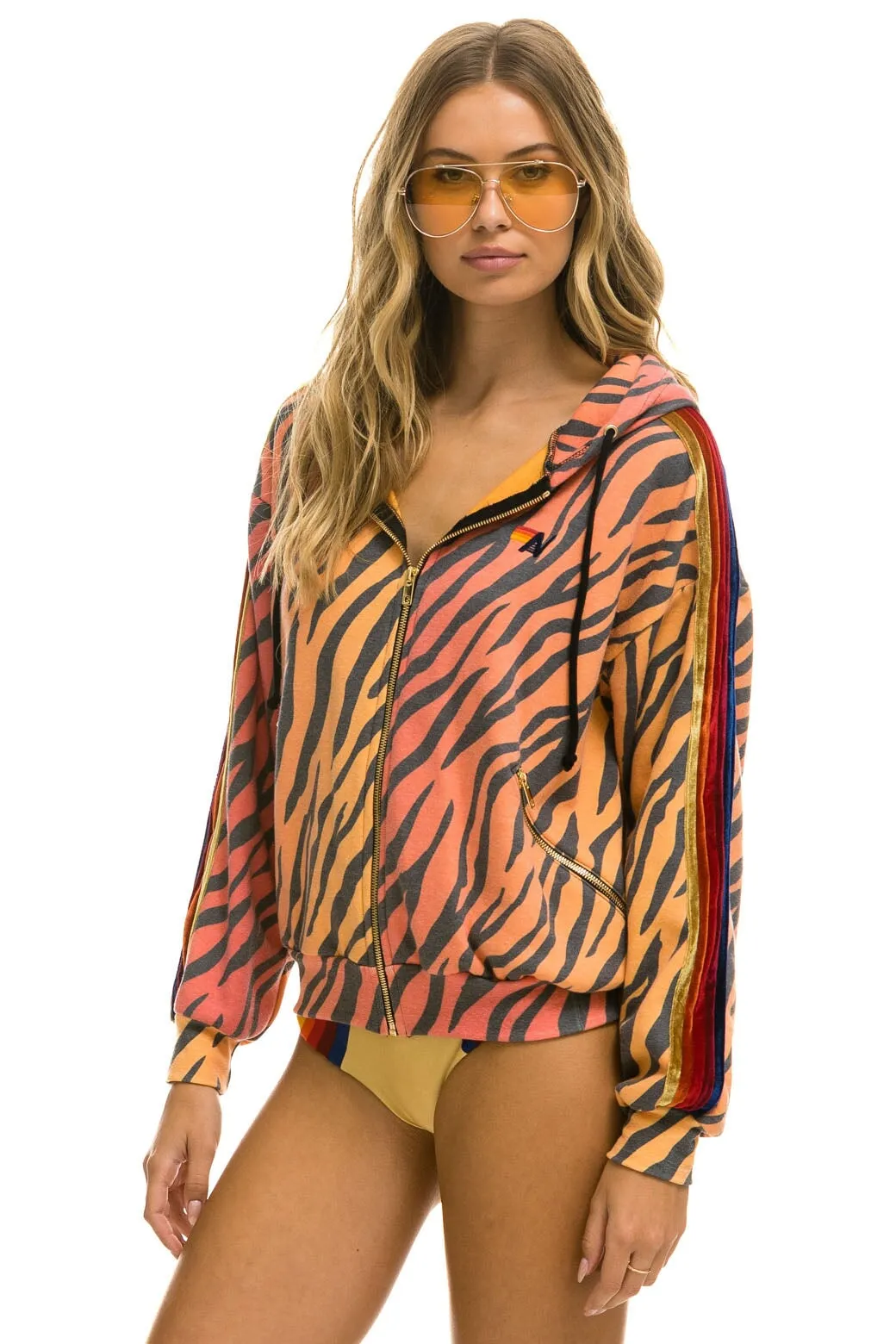 CLASSIC RELAXED ZIP HOODIE WITH POCKETS - TIGER