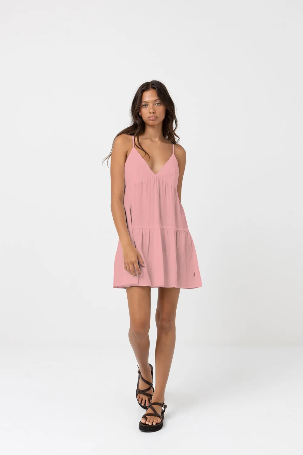 Classic Tiered Mini Dress Rose