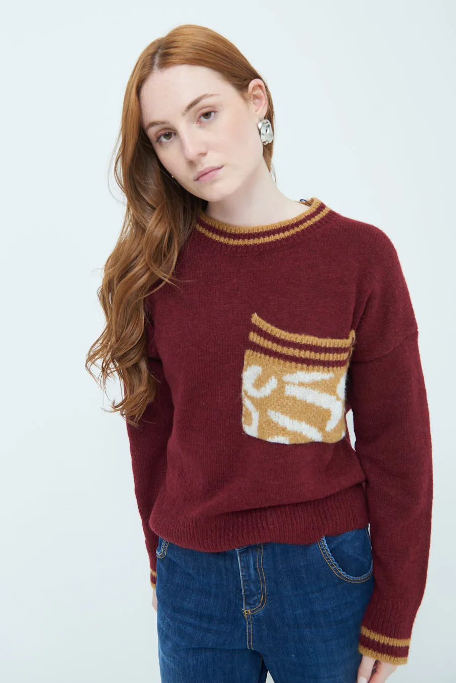 Cozy sweater with animal print pocket wholesale