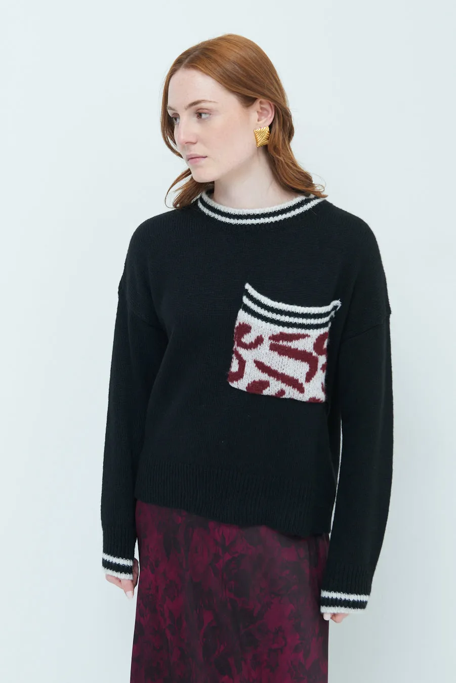 Cozy sweater with animal print pocket wholesale