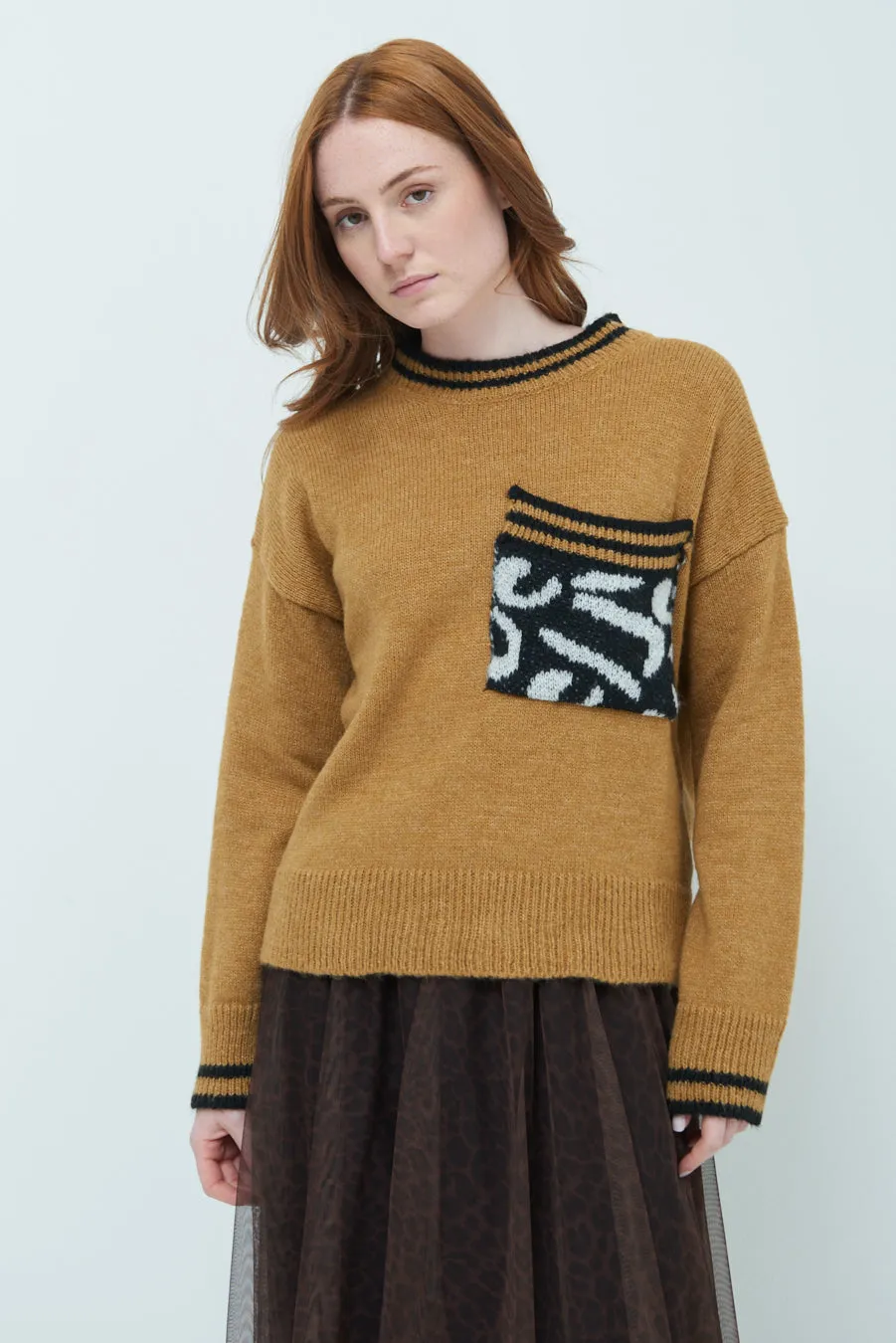 Cozy sweater with animal print pocket wholesale