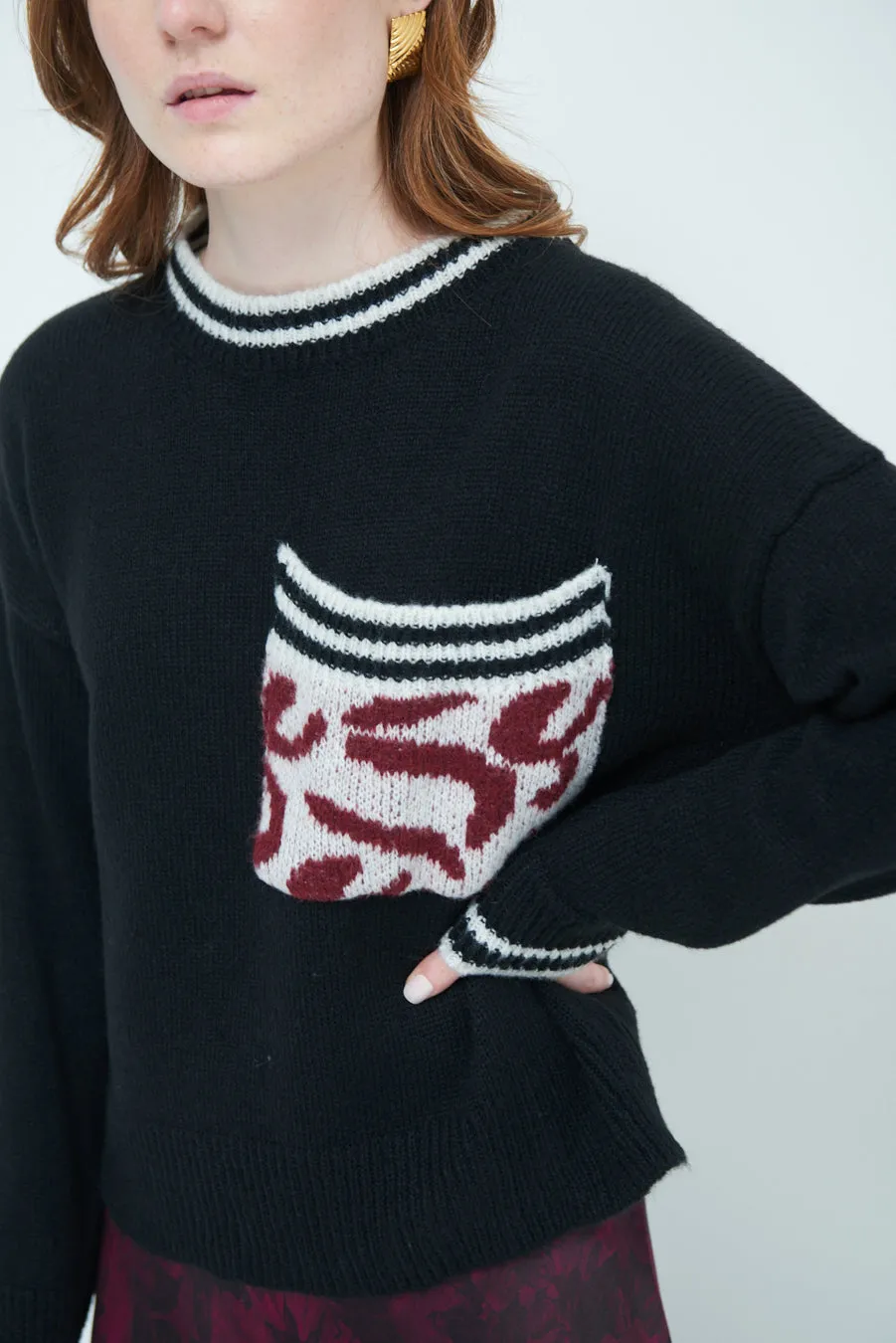 Cozy sweater with animal print pocket wholesale