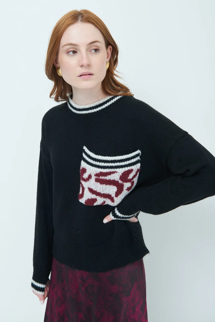 Cozy sweater with animal print pocket wholesale