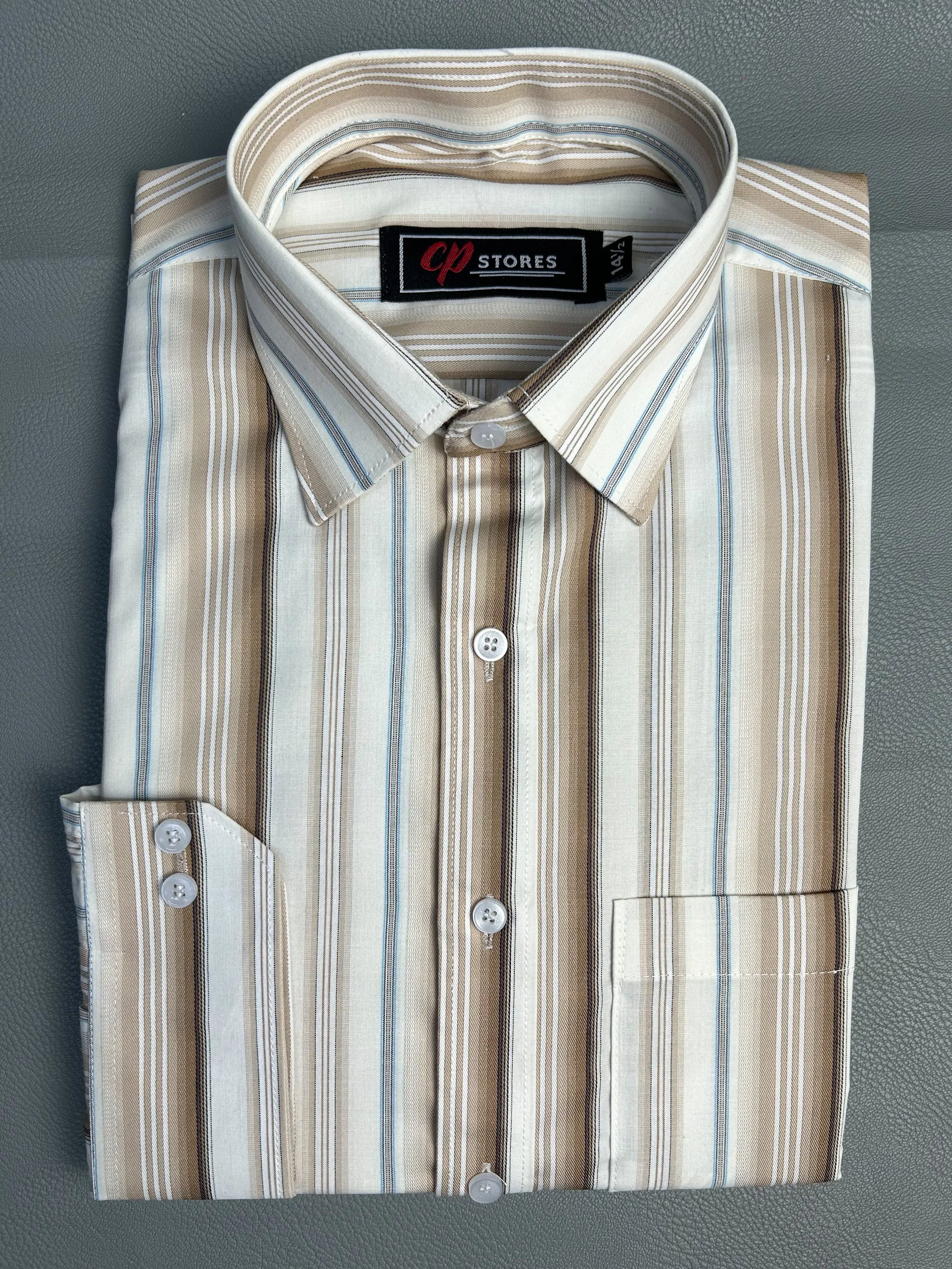 Cream B Lines Formal Dress Shirt For Men MFS127