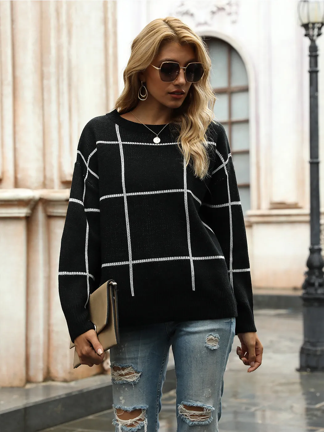 Crew Neck Ribbed Knit Pullover Sweater